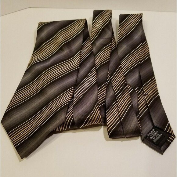 Van Heusen 100% Silk Tie Striped Gold Black Gray 60" - Picture 2 of 3
